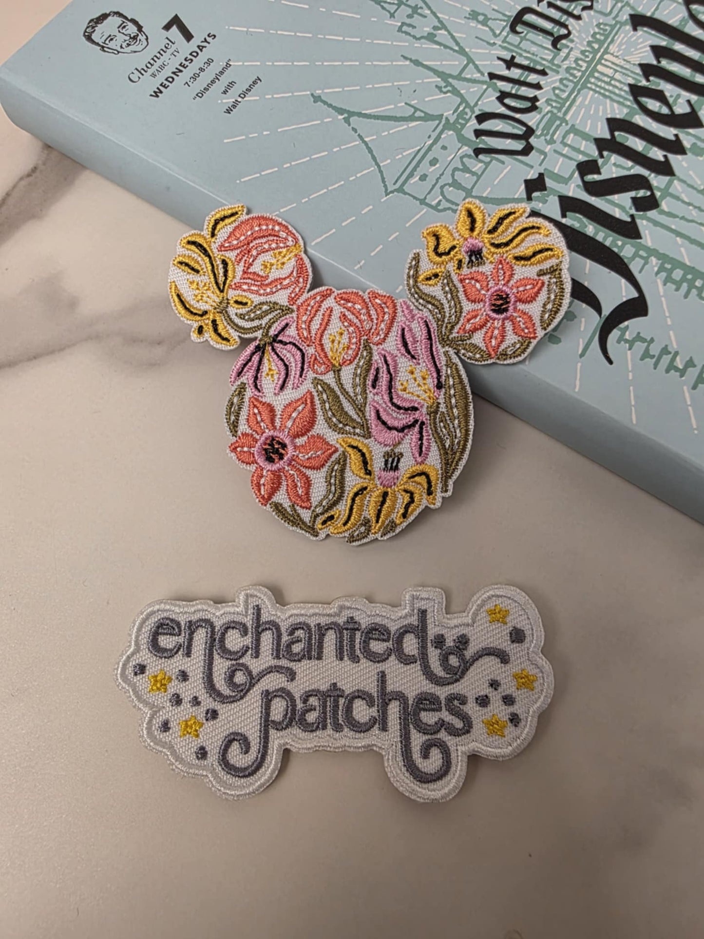 3" Pastel Floral Flowers Happiest Mouse Head Shaped Embroidered Iron On Patch