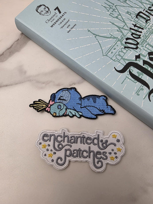 3" Blue Alien Sleeping with Scrump Embroidered Iron On Patch