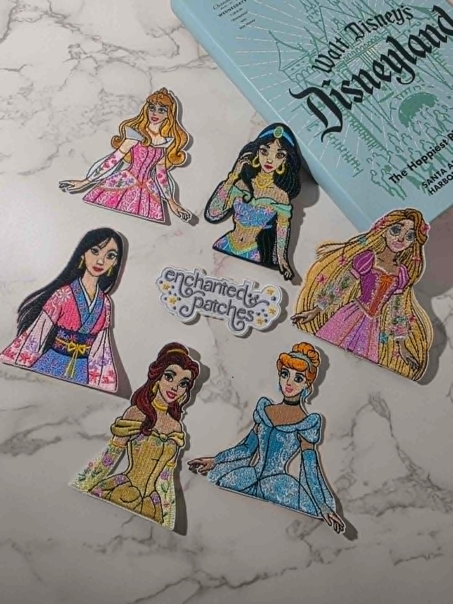 6pc Set - 3.5" Belle Aurora Jasmine Rapunzel Mulan Cinderella Princess Embroidered Iron On Patch