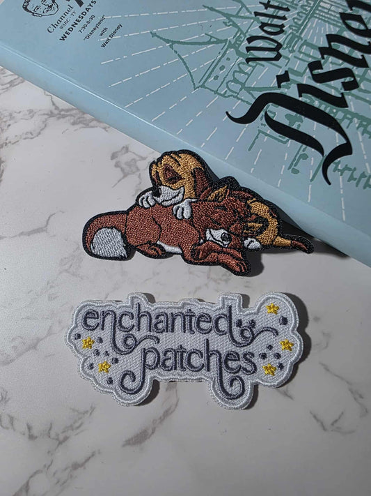3" Fox and Hound Dog BFF Besties Sleeping Embroidered Iron On Patch