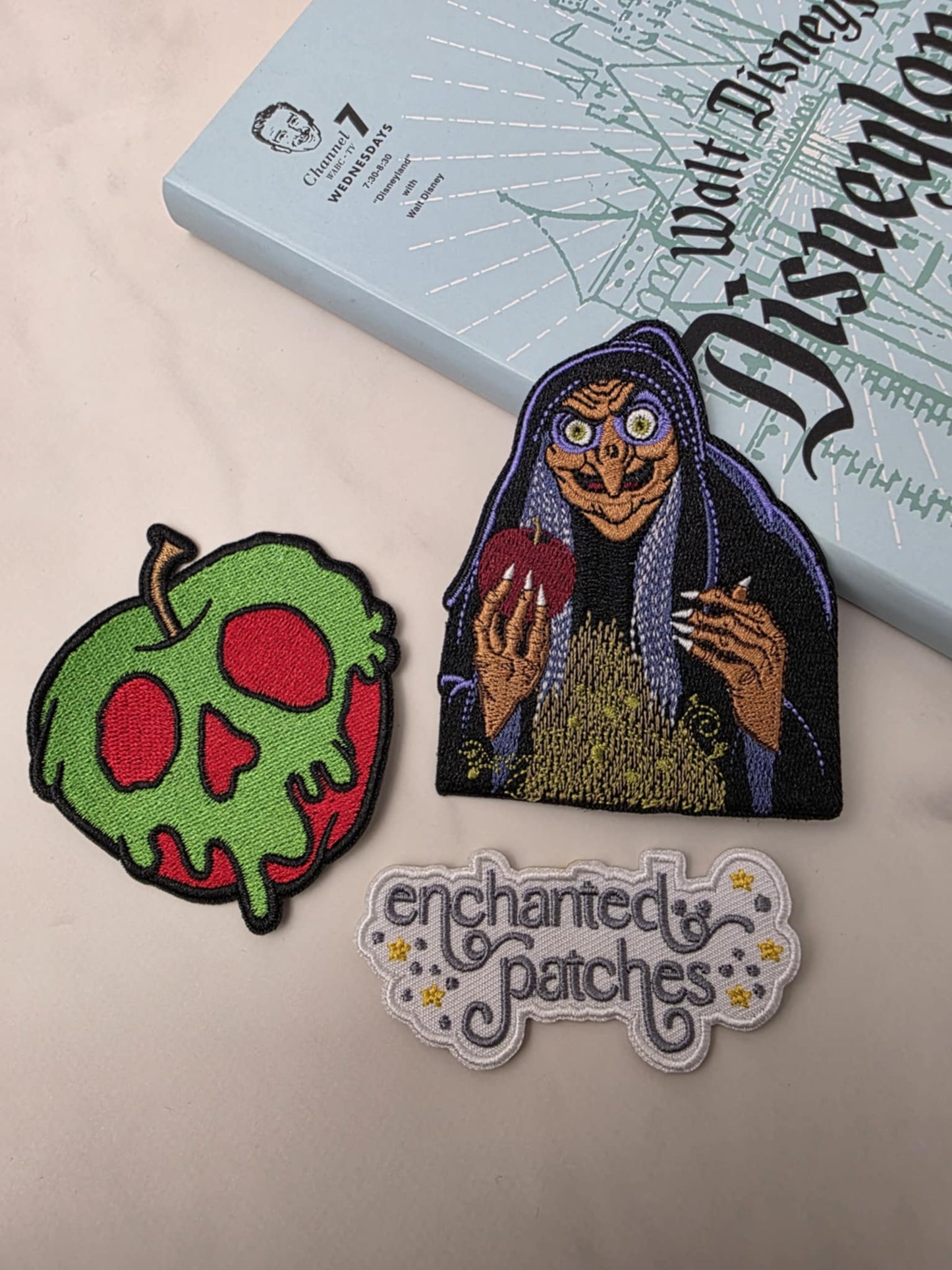 2pc Set - 3.5" Evil Old Lady Queen Holding Bad Poison Apple Iron On Patch
