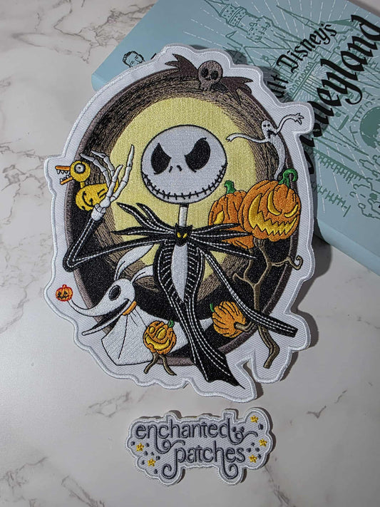 XL 8" Haunted Mansion NBC with Pumpkin and Dog Embroidered Iron On Patch