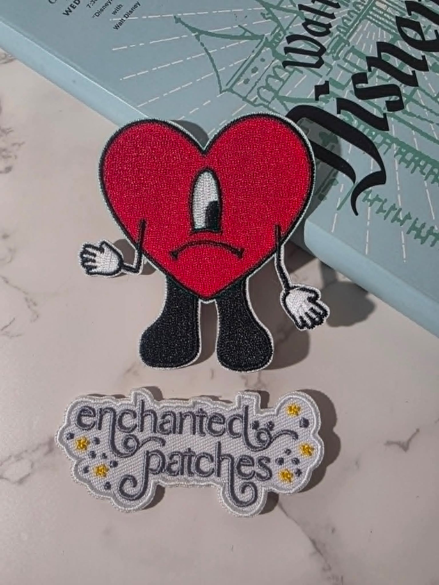 2pc - 3" Bad Bunny Red Heart and Frog Embroidered Iron On Patch