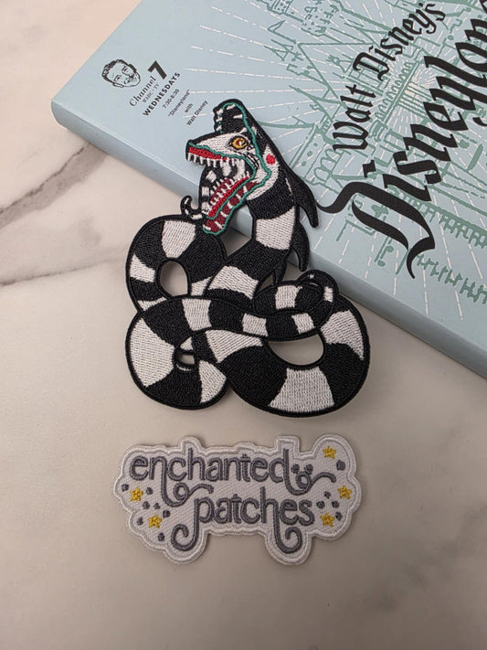 4" Black White Snake Halloween Iron On Patch