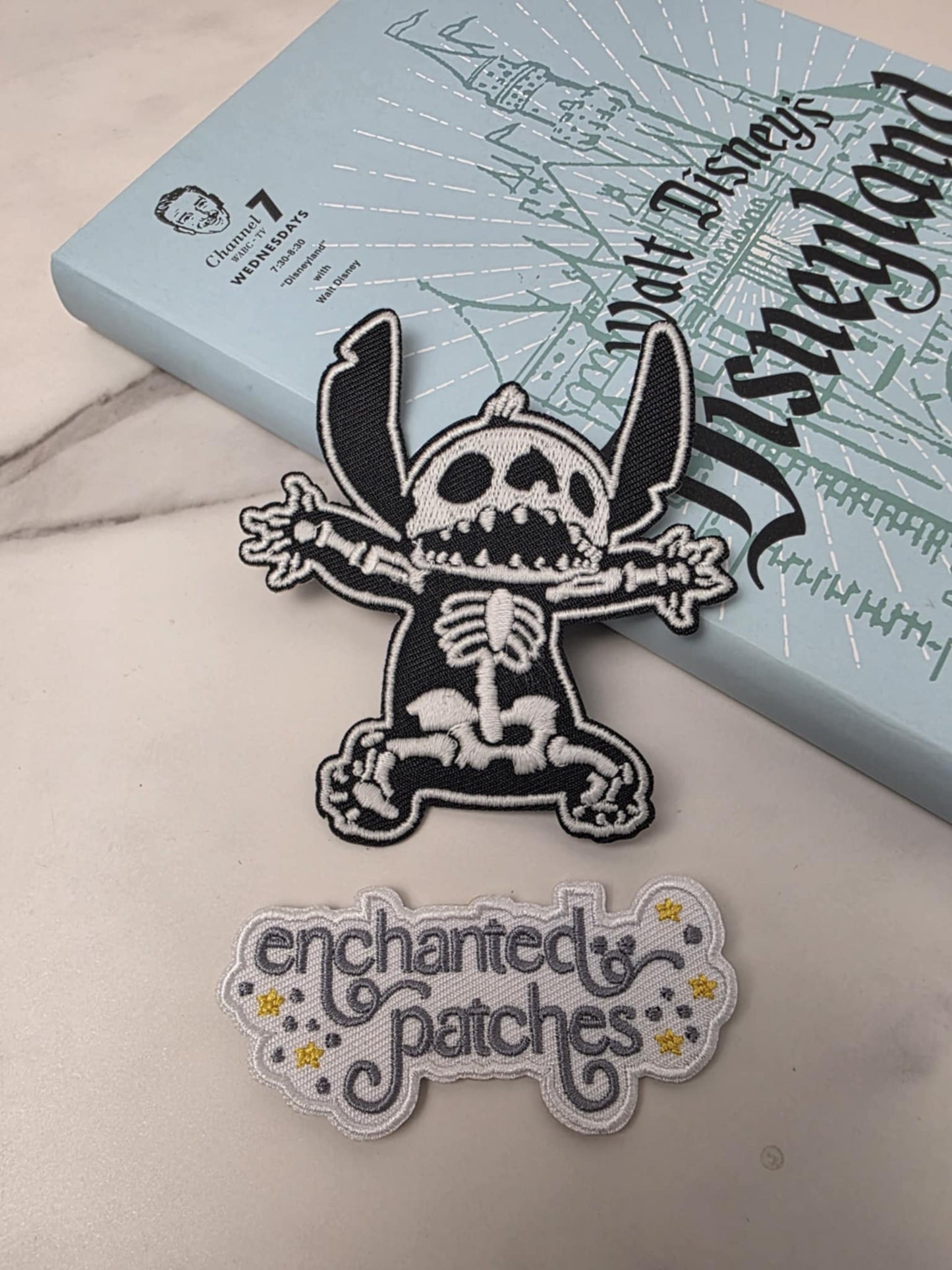 3.5" Glow in the Dark Happiest Park Blue Alien Skeleton Embroidered Iron On Patch