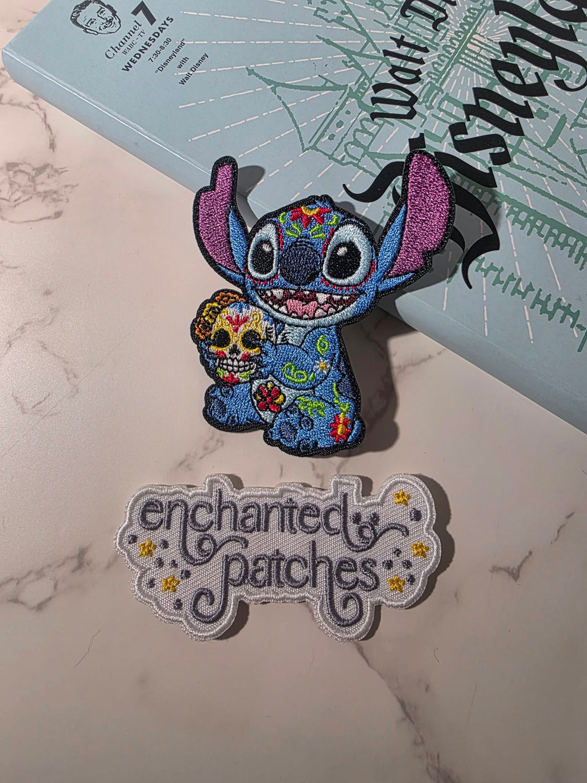 3" Blue Alien Stitch Day of the Dead Skull Embroidered Iron On Patch