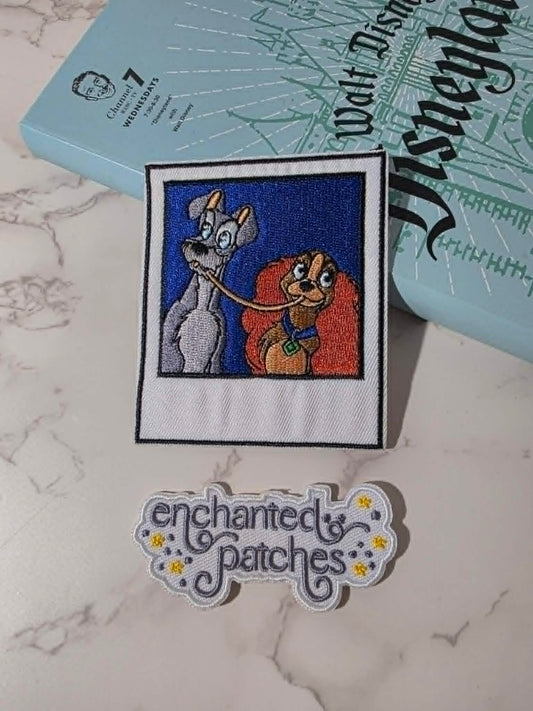 3.5" Lady Dog Puppy BFF Couple Love Polaroid Iron On Patch