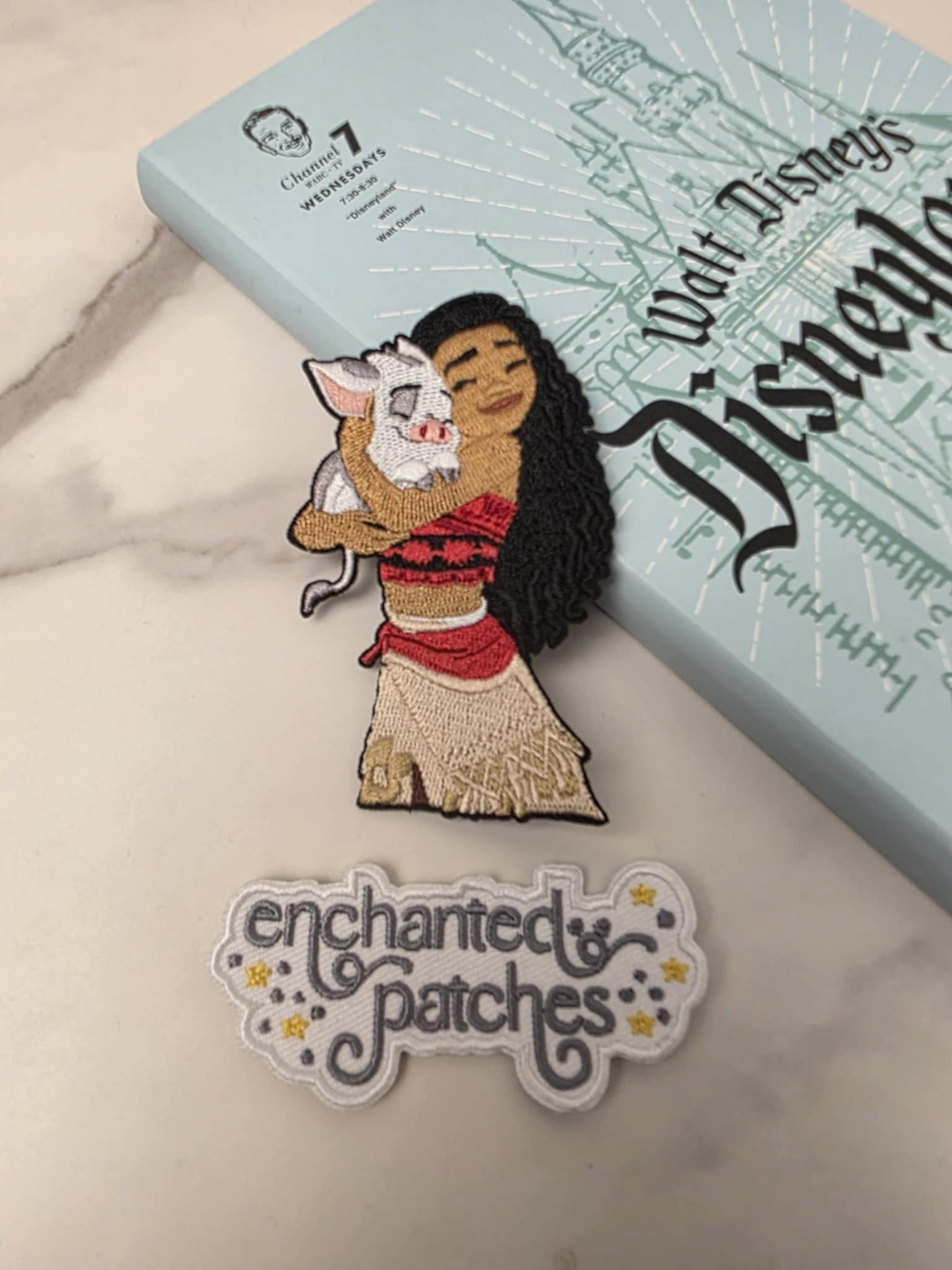 3.5" Pacific Island Princess Hugging Pig Embroidered Iron On Patch