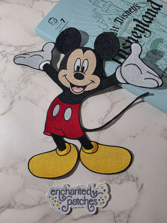 8" XL Happiest Girl Mouse Whole Body Embroidered Iron On Patch