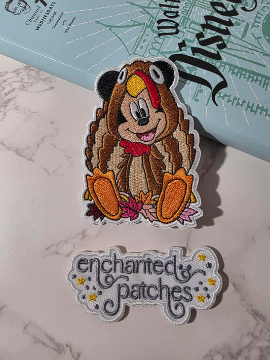 3.5" Thanksgiving Turkey Boy Mouse Embroidered Iron On Patch
