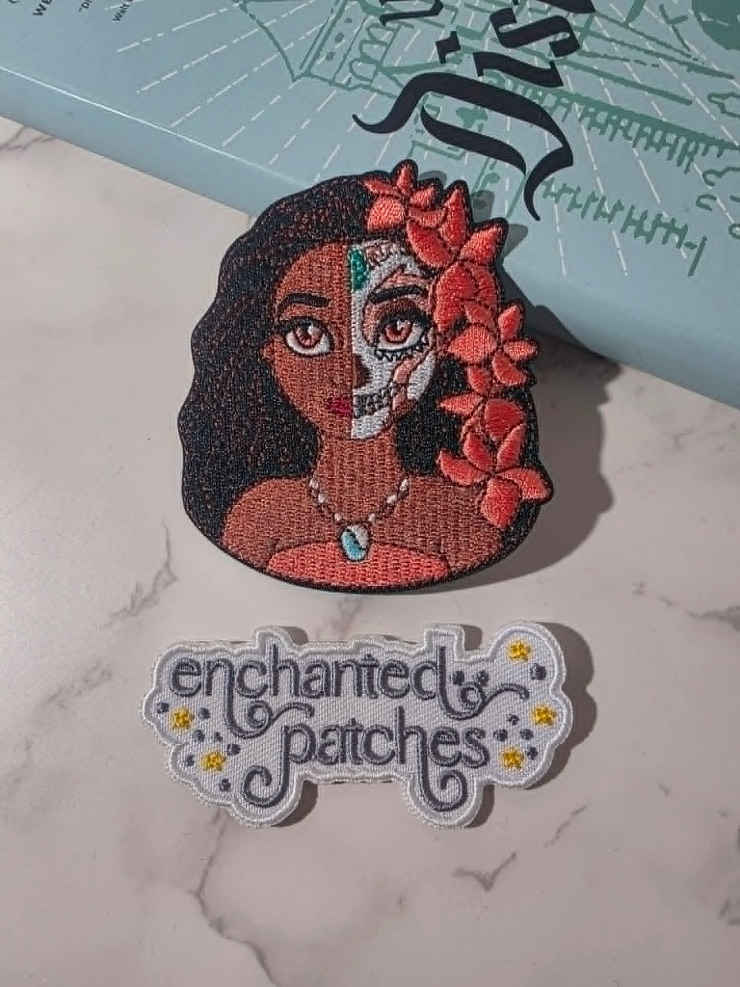 NEW DROP - 3" Half Face Sugar Skull Day of the Dead Hawaiian Moana Princess Embroidered Iron On Patch