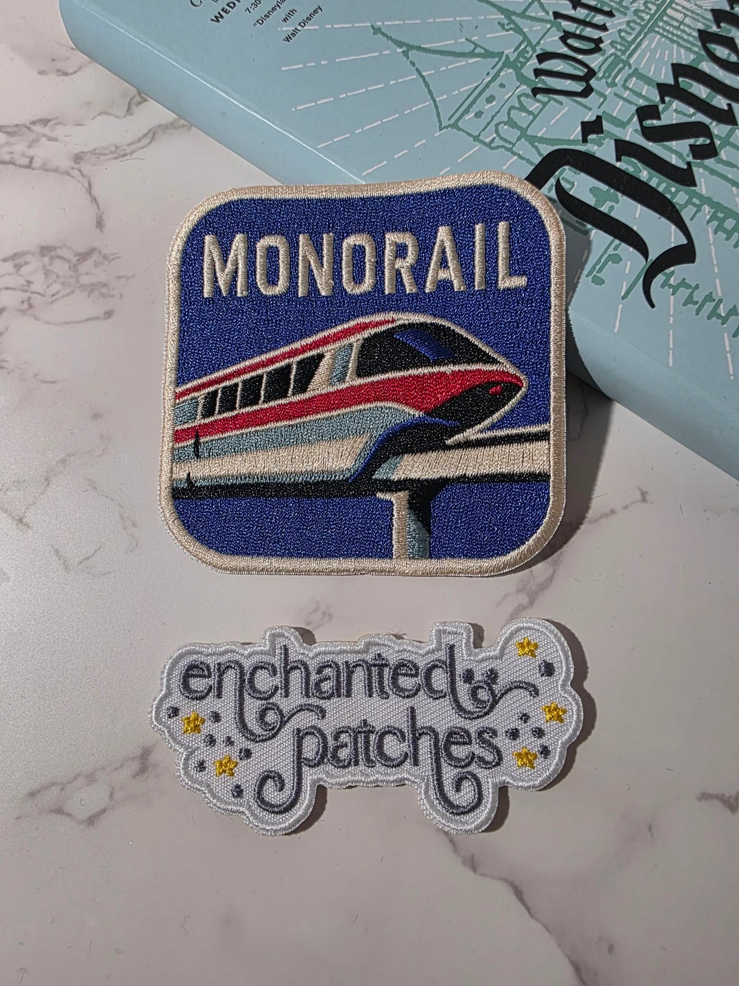 3" Navy Blue Monorail Train Ride Iron On Patch