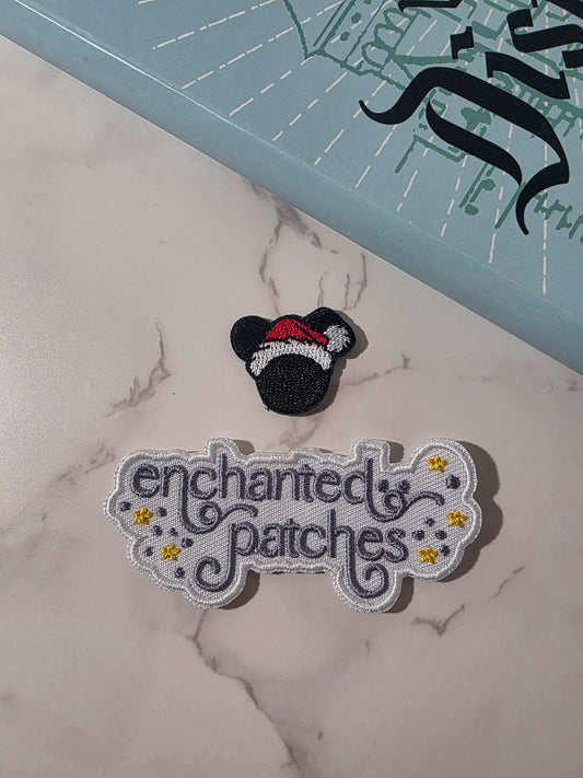 1" Mini Christmas Mickey Sillouette Santa Hat Embroidered Iron On Patch