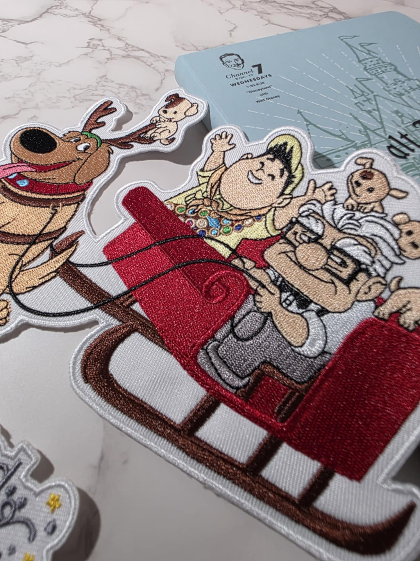 XL 8" Balloon House Wilderness Explorer Boy Dog Santa Sled Embroidered Iron On Patch