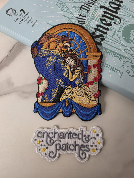 LAST NINE - 4" Reading Princess with Beast Couple Embroidered Iron On Patch