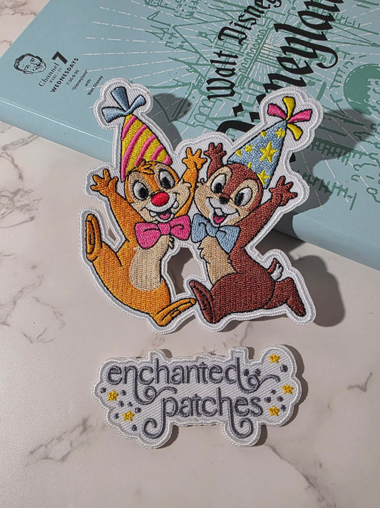 3.5" Birthday Party Hat Chipmunks Embroidered Iron On Patch