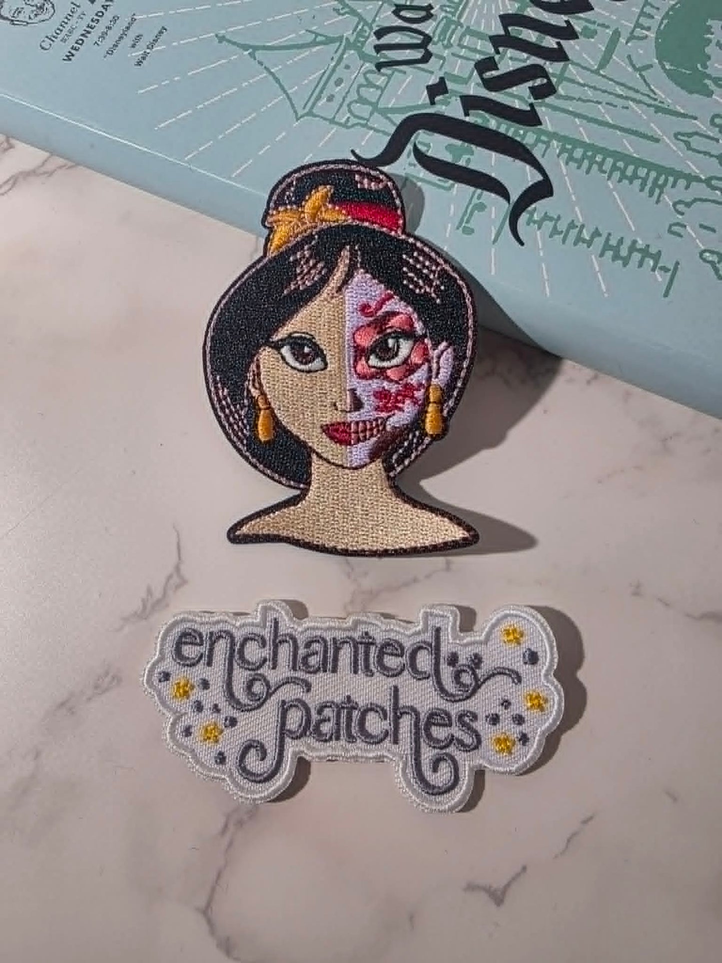 NEW DROP - 3" Half Face Sugar Skull Day of the Dead Mulan Princess Embroidered Iron On Patch