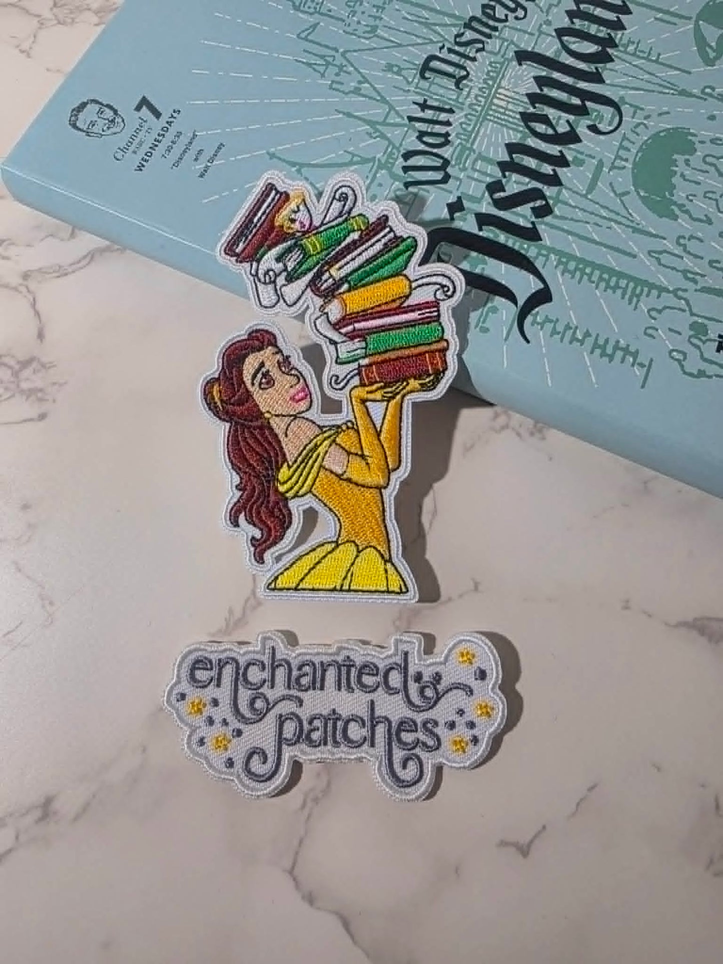 NEW DROP - 4" Belle Beauty Beast Princess Carrying Stack of Books Embroidered Iron On Patch