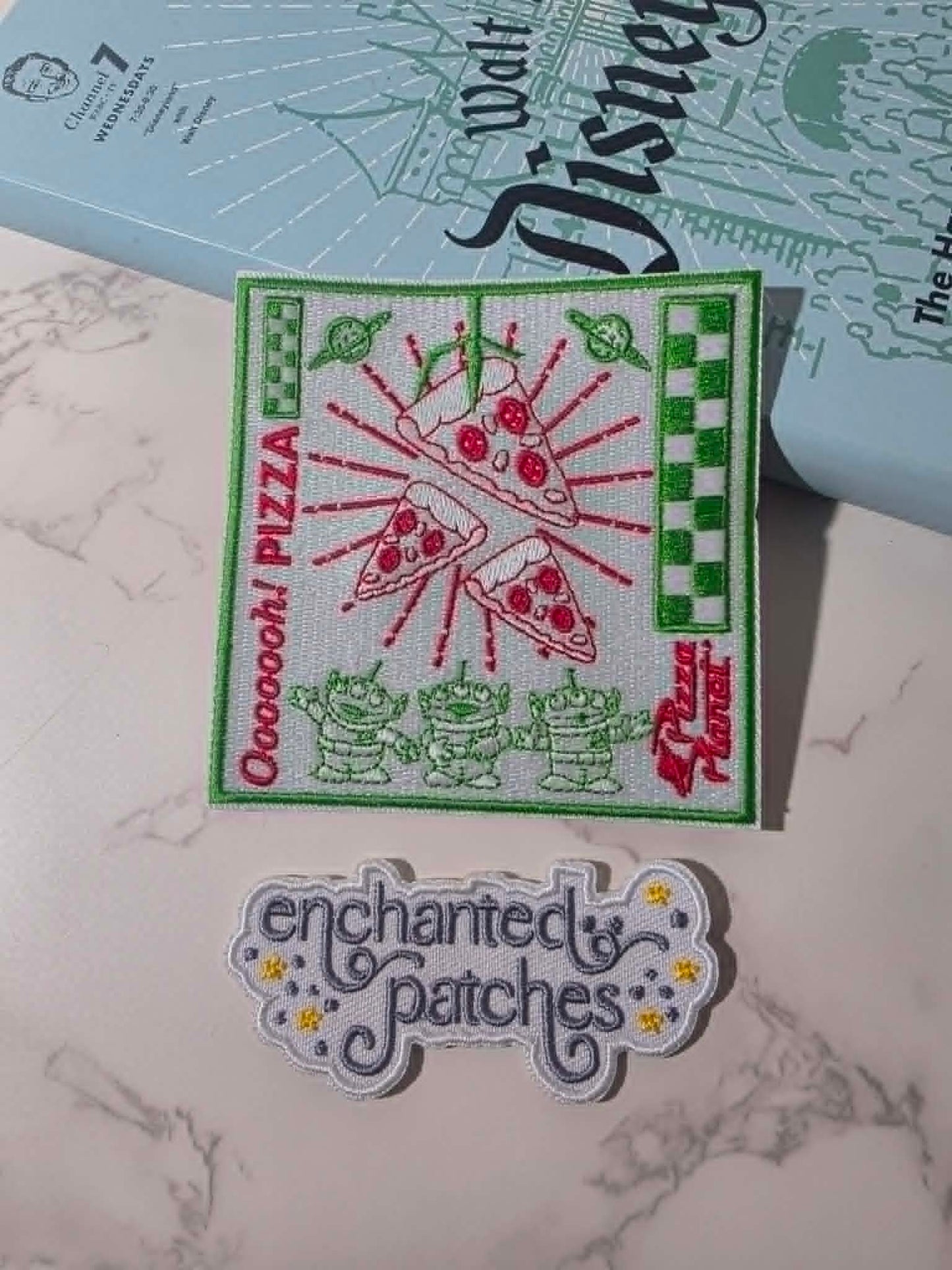 NEW DROP - 3.5" Glow in the Dark Pizza Planet with Green Alien Embroidered Iron On Patch