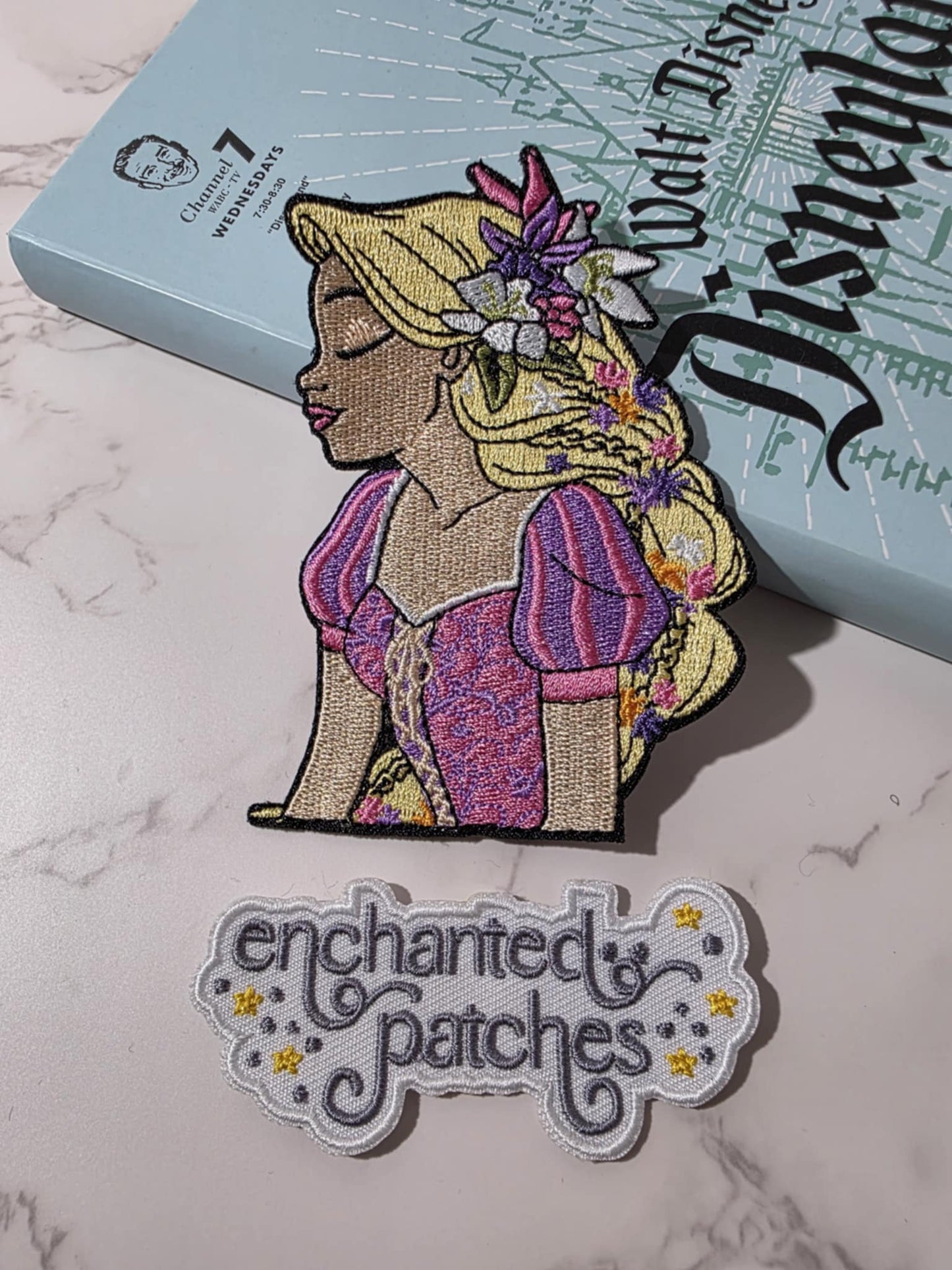 4" Long Hair Princess with Flowers in Hair Embroidered Iron On Patch