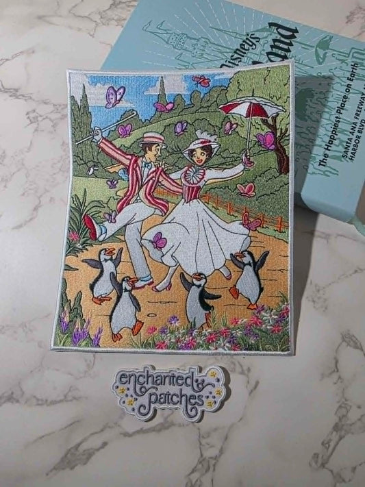 XL 8" Mary Poppins Penguin Embroidered Iron On Patch