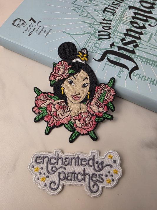 3.5" Asian Chinese Princess with Pink Flowers Embroidered Iron On Patch