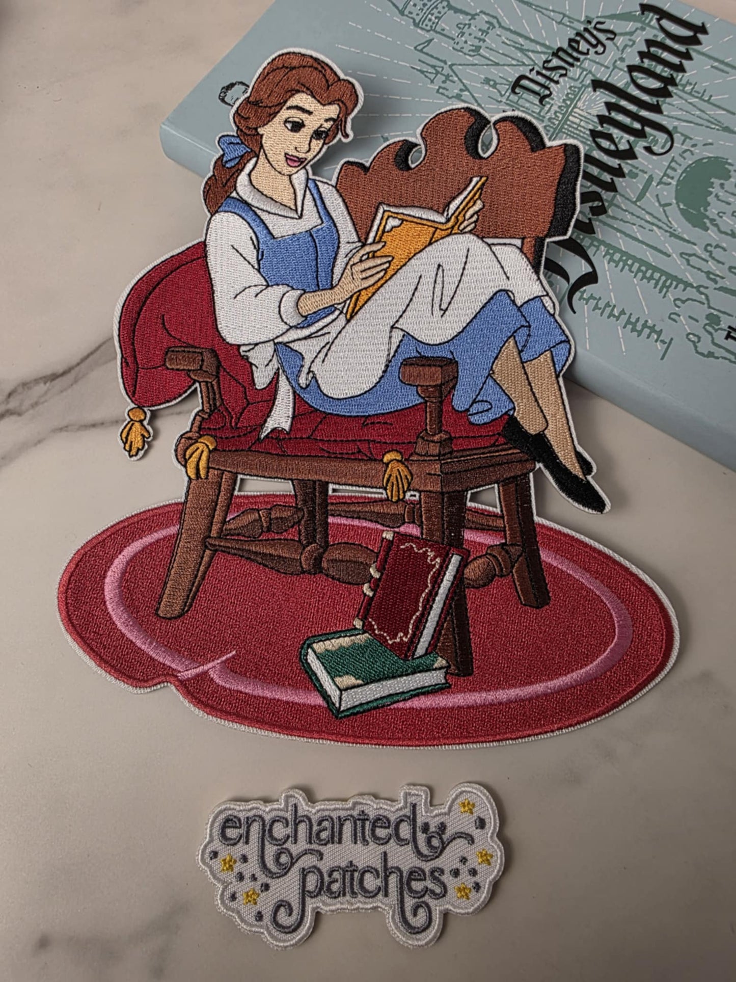8" XL Reading Princess in Chair Embroidery Iron On Patch
