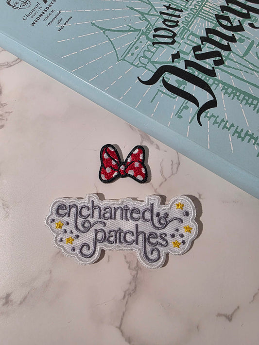 1" Mini Girl Mouse Polka Dot Red Bow Embroidered Iron On Patch