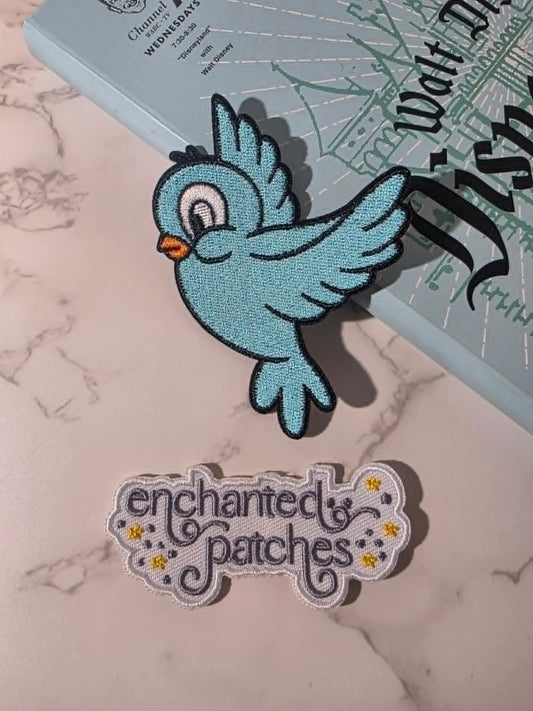 3" Facing Left Princess Blue Birds Iron On Patch