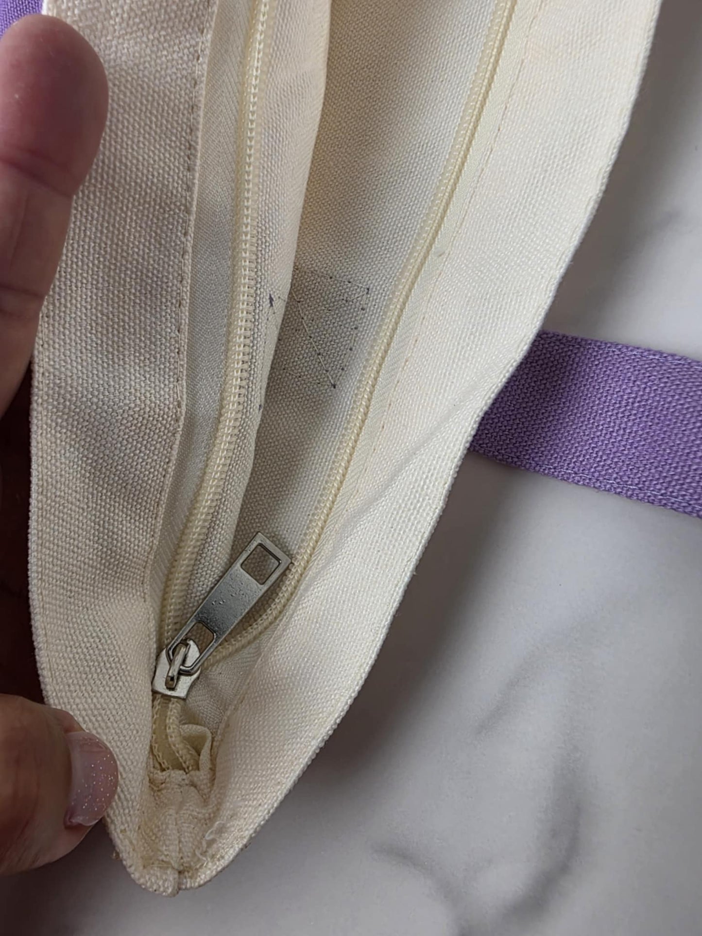 Small PURPLE 13" x 8" Enchanted Patches Logo Zipper Canvas Tote -- Perfect Grocery/Everyday Bag