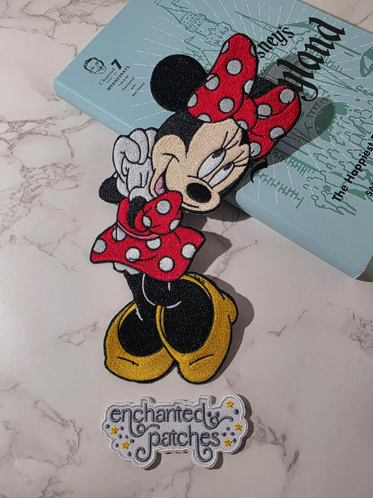 8" XL Happiest Girl Mouse Whole Body Embroidered Iron On Patch