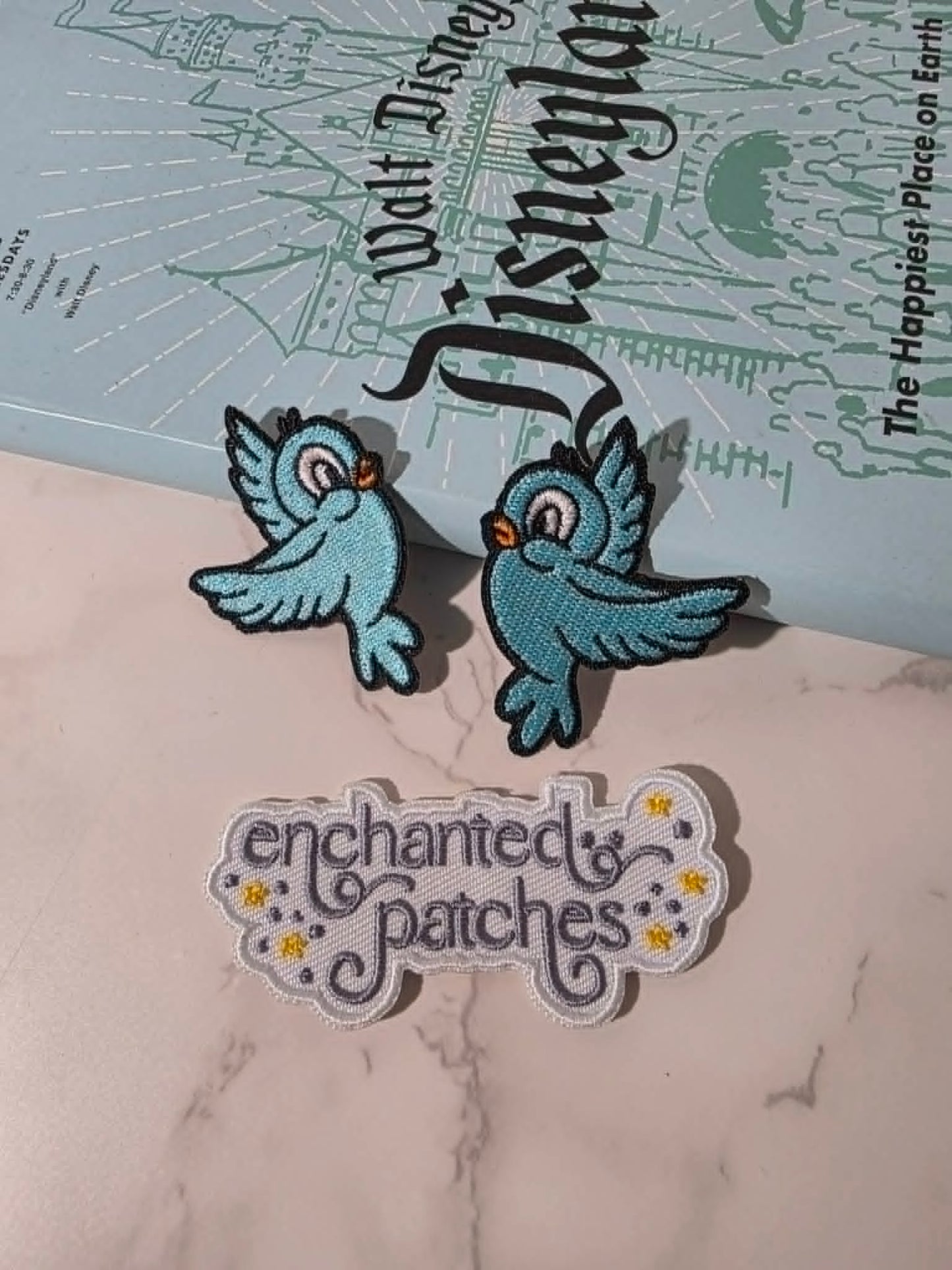 ONE SET LEFT - 2" Facing Left and Right Princess Blue Birds Iron On Patch