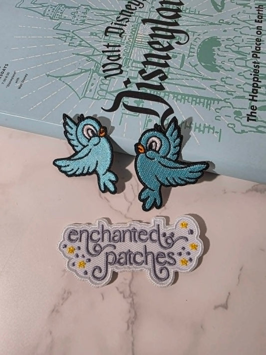 ONE SET LEFT - 2" Facing Left and Right Princess Blue Birds Iron On Patch