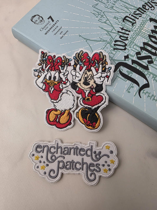 3" Christmas Lights Reindeer Girl Duck Mouse Peace Bestie BFF Embroidered Iron On Patch