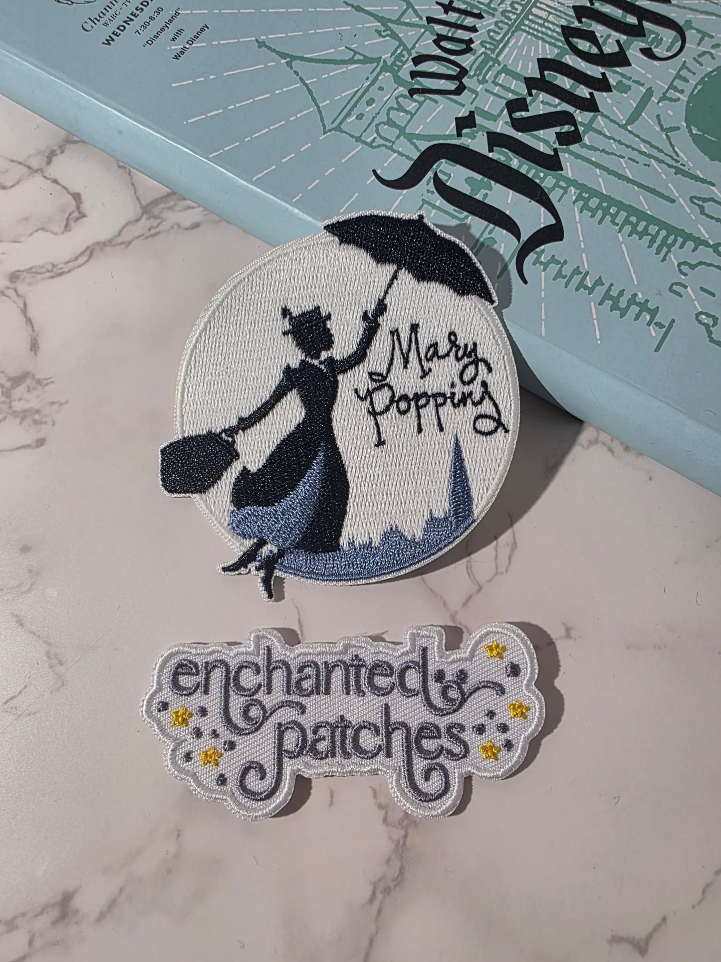 3" Glow in the Dark Mary Poppins Silhouette Umbrella Embroidered Iron On Patch