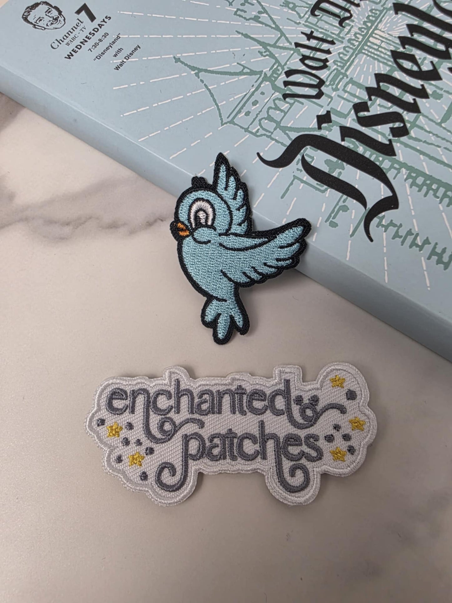 THREE LEFT - 2" Facing Left Princess Blue Birds Iron On Patch