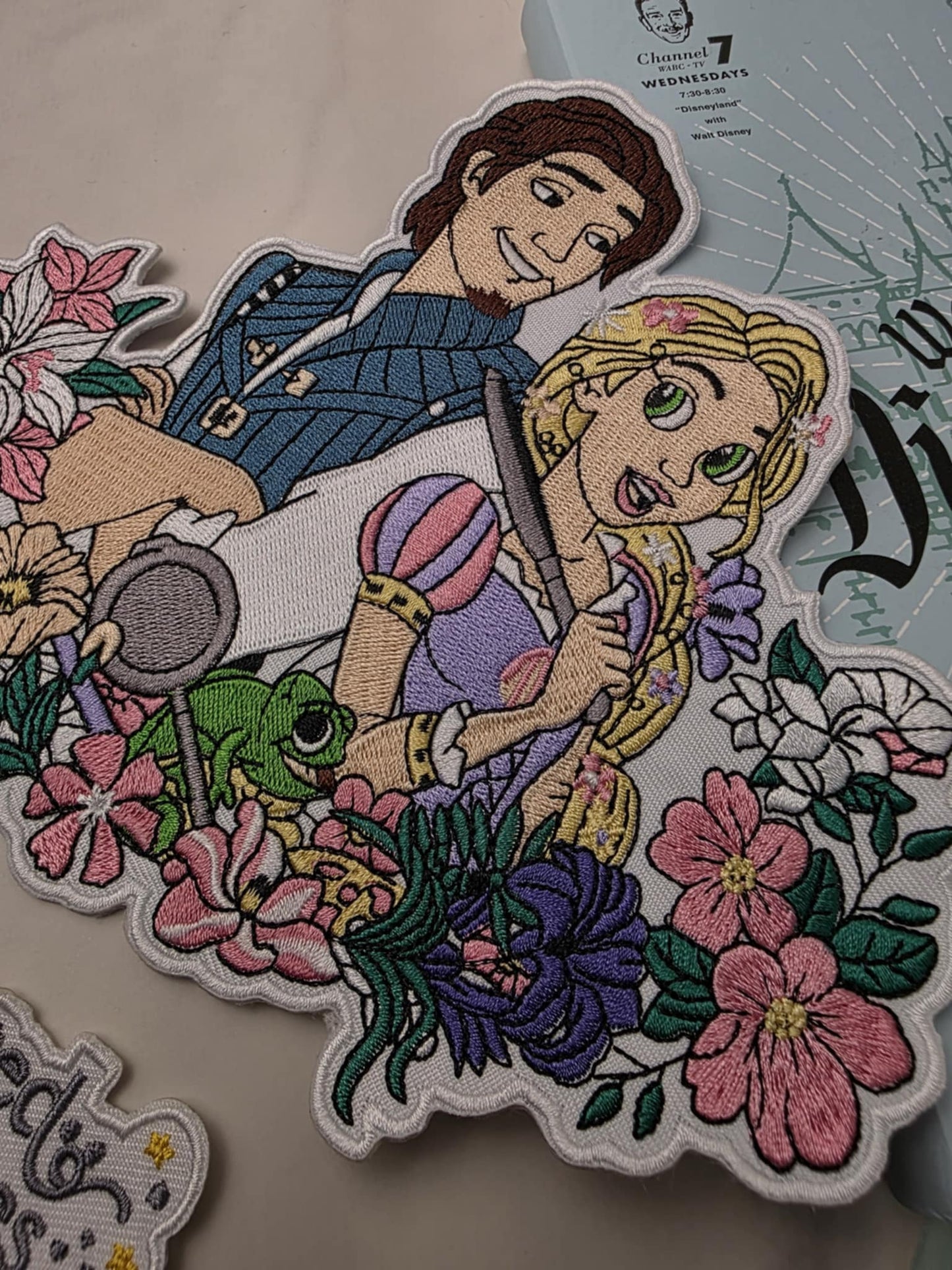 XL 8" Long Hair Princess and Boyfriend Floral Embroidered Iron On Patch