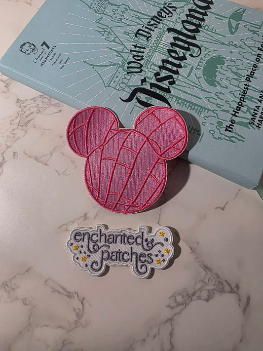 3.5" Happiest Park Mickey Mouse PINK Concha Embroidered Iron On Patch