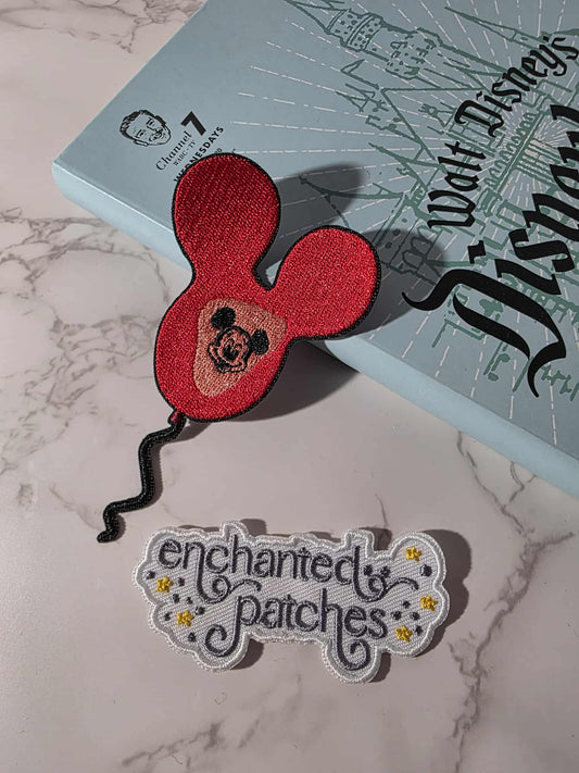 4" Red Mouse Balloon Happiest Park Embroidered Iron On Patch
