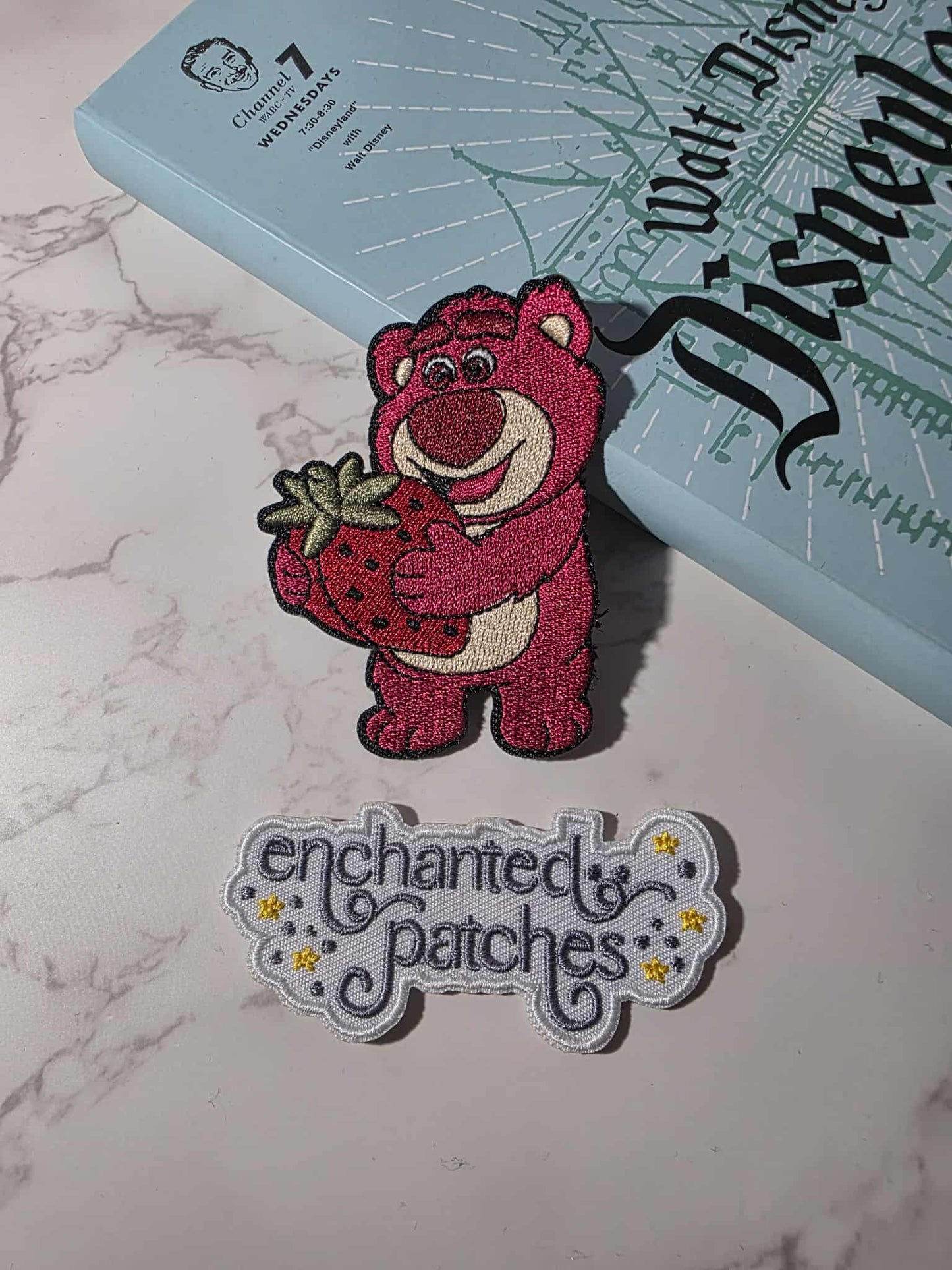 3" Pink Bear Lotso Toy with Strawberry Embroidered Iron On Patch
