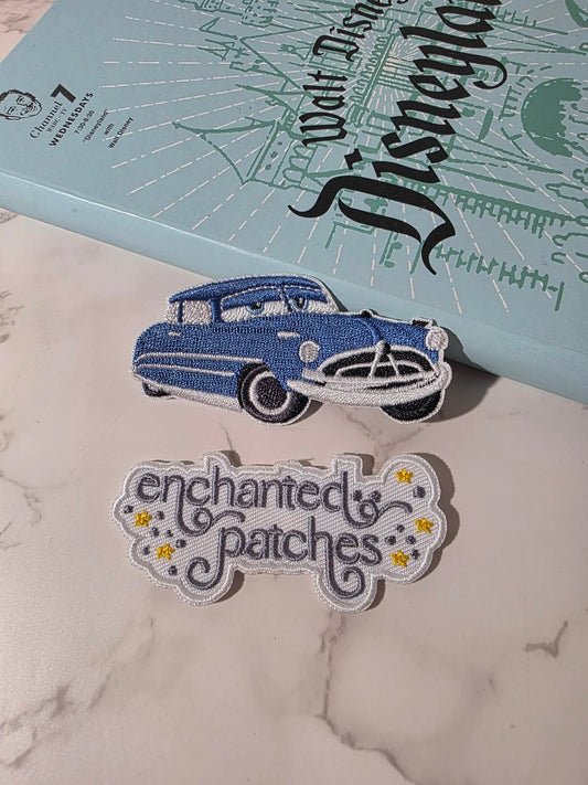 3" Doc Blue Race Car Embroidered Iron On Patch