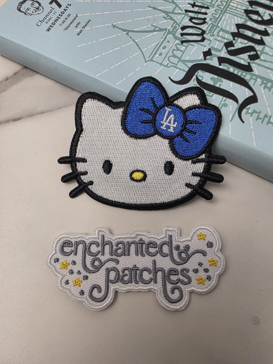 3" LA Blue Baseball Team Cat Kitty Embroidered Iron On Patch