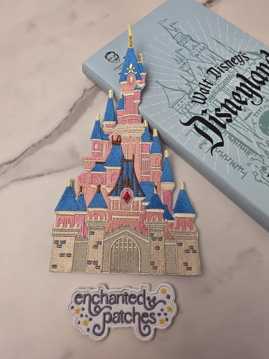 8" XL Happiest Park Pastel Princess Castle Embroidered Iron On Patch