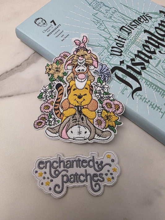 4" Winnie the Pooh Flowers Floral Piled Up Friends Besties Iron On Patch