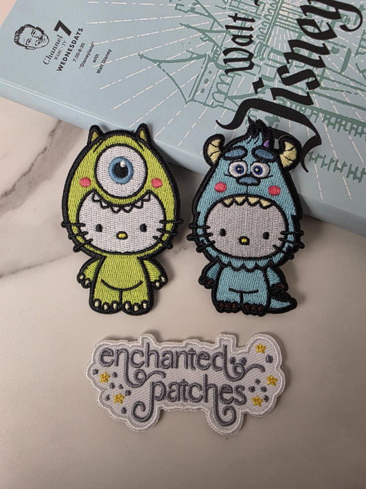 2pc - 3" Kawaii Anime Cat Hello Kitty in Monster Costume Embroidered Iron On Patch