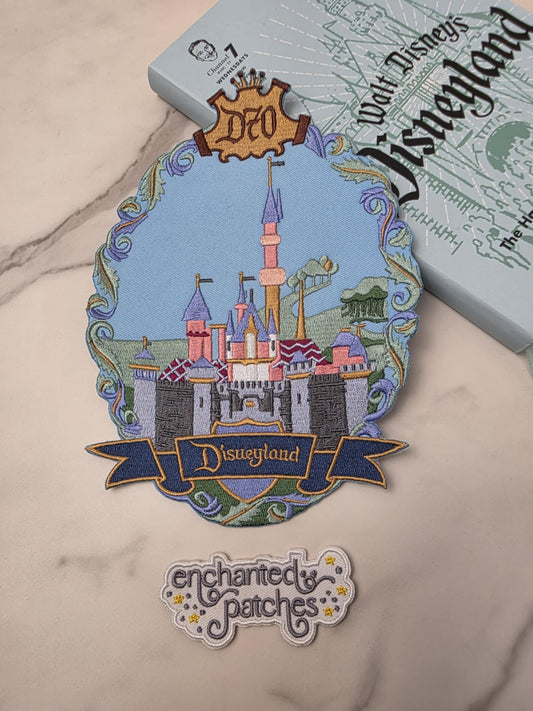 CLEARANCE - OOPSIE 8" XL Happiest Park 70th Anniversary Framed Castle Embroidered Iron On Patch