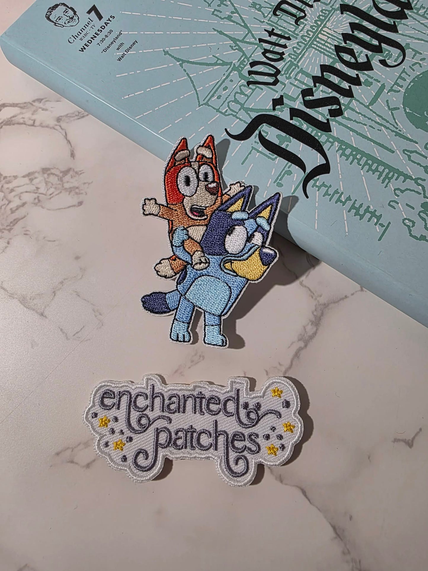 3" Blue Heeler Dog Sisters Piggyback Ride Family Iron On Patch