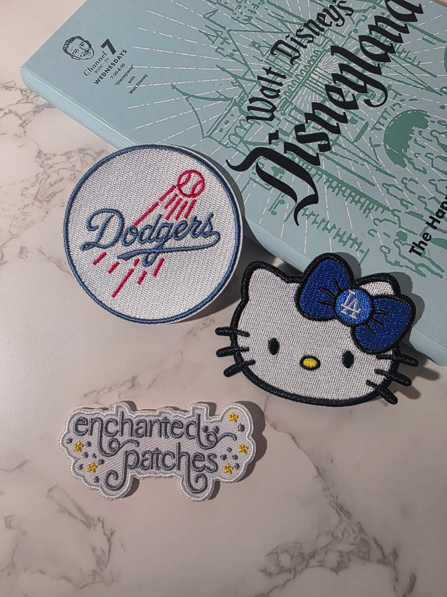 2pc - 3" LA Blue Baseball Team Logo and Anime Kitty Embroidered Iron On Patch