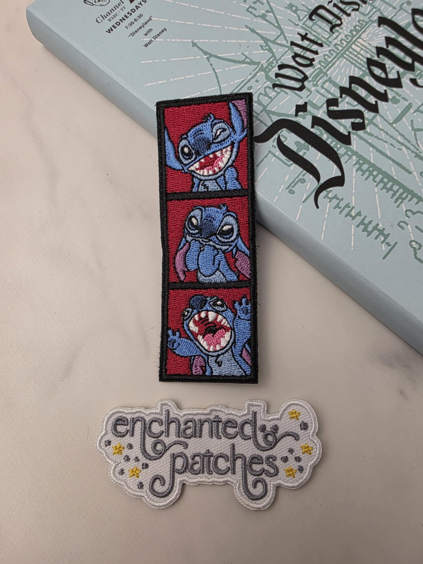 4" Blue Alien Poses in Polaroid Strip Pictures Embroidered Iron On Patch