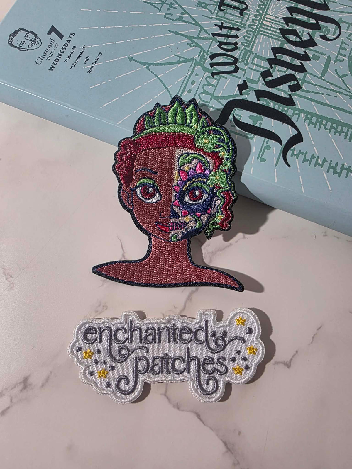 3" Half Face Sugar Skull Day of the Dead Tiana Princess Embroidered Iron On Patch